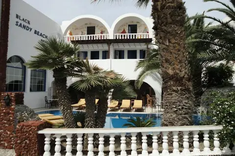 Black Sandy Beach in Santorini Sky, Luxury Resort